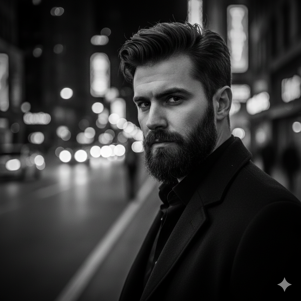 night time city lights men photo prompt