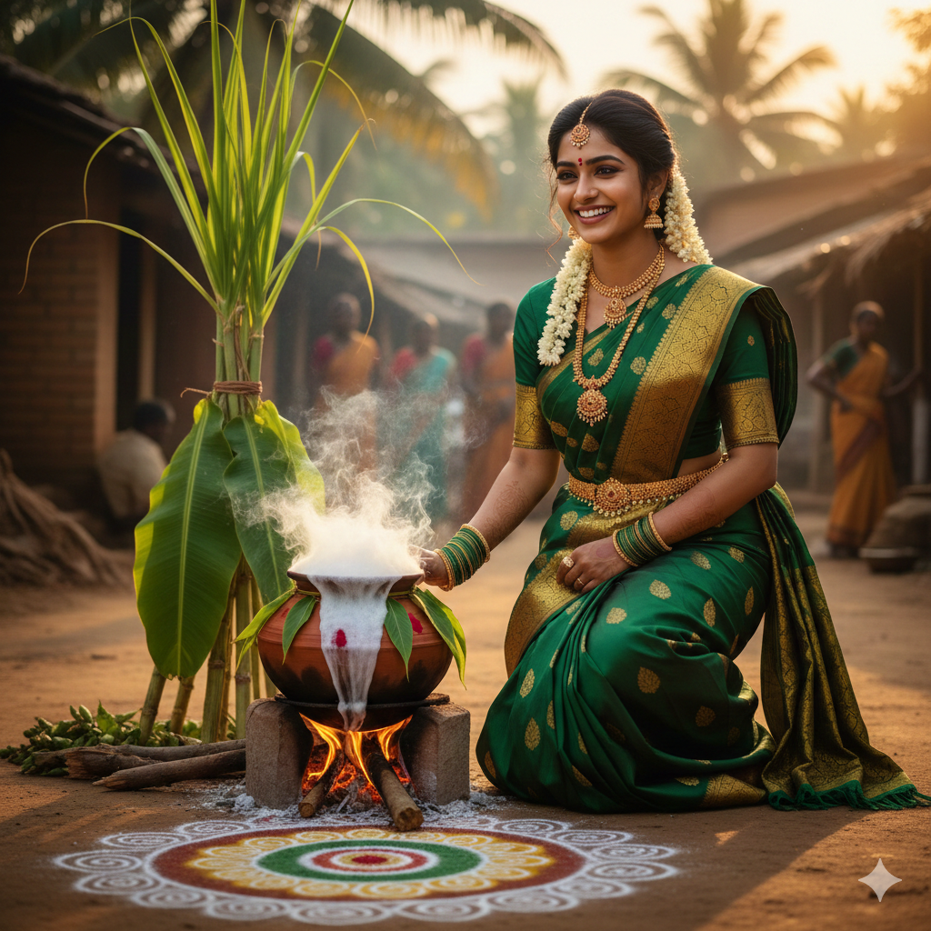 Woman celebrating Pongal festival