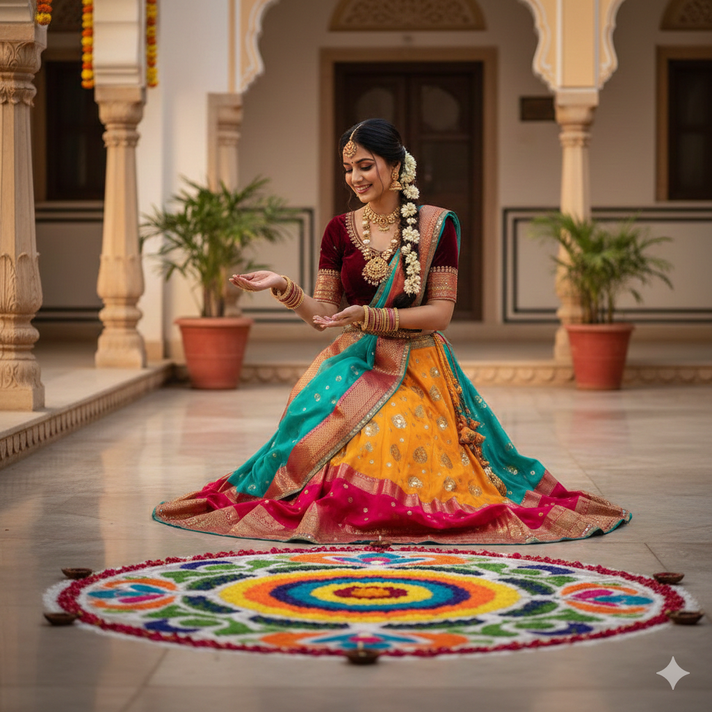 Sankranti Women with Rangoli prompt