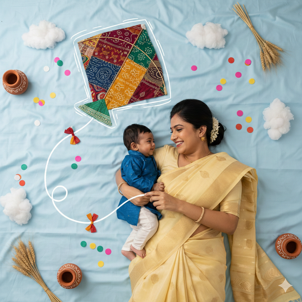 Mother and baby Sankranti photo prompt