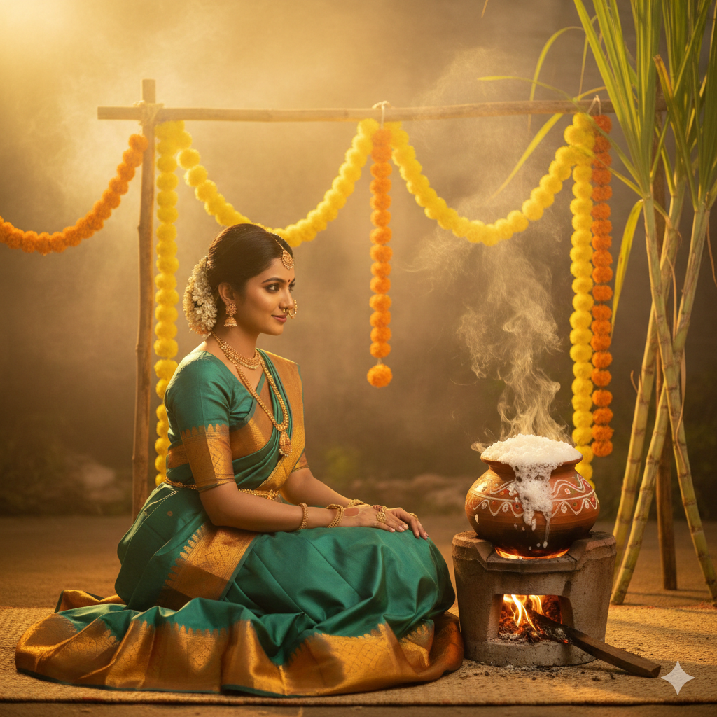 Cinematic woman pongal photo prompt